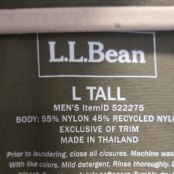 L.L.Bean Men’s Lightweight Jacket Olive Green L Tall Full Zip‎ - Picture 2 of 5